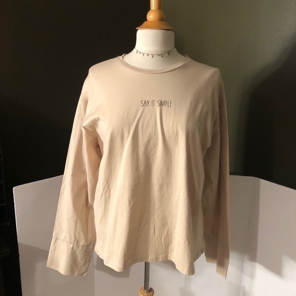 Zara Tan Round Neck Long Sleeve T-Shirt Size M NWT - Picture 3 of 8